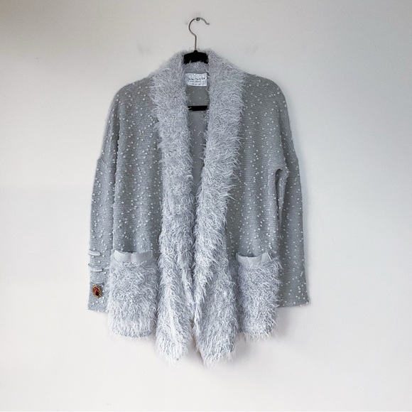 Elisa Cavaletti by Daniela Dallavalle Grey Open Front Bobble Cardigan Size M - Picture 3 of 11
